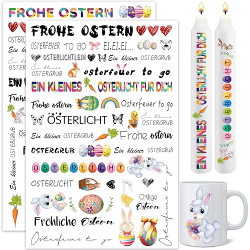 Kerzentattoos Ostern Wasserschiebefolie Kerzenaufkleber Sprüche DIY Geschenk Kerzenfolie Osterdeko Basteln für Kerzen Tassen von NVTRSD