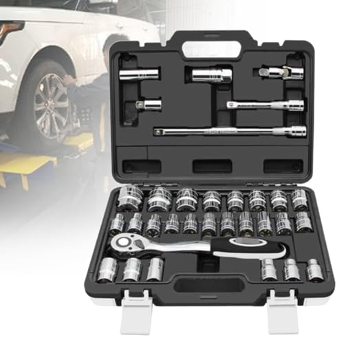 32-teiliger Steckschlüsselsatz Für Die Autoreparatur, Kombinationsratschen-Drehmomentschlüsselsatz, Gebogener Griff Mit 72 Zähnen, Mehrfaches Abschrecken Bei Hohen Temperaturen, Steckschlüsseleinsatz von NVYAZJ
