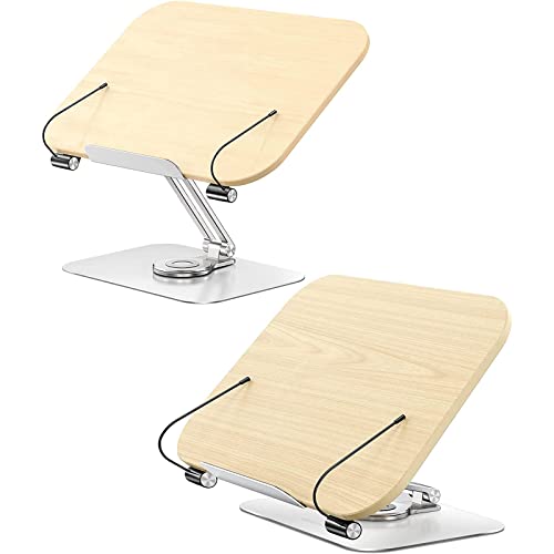 Buchständer, Faltbarer Desktop-verstellbarer Lesetischhalter Mit 360 ° Drehbarer Basis Und Seitenclips, Holz-Aluminium-Material Für Kochbuch, Noten, Laptop, Rezept von NVYAZJ