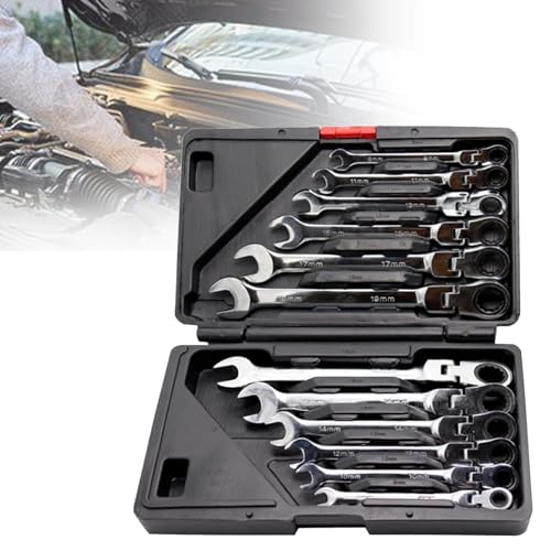 NVYAZJ 12-teiliger Ringmaul-Ratschenschlüsselsatz, Chrom-Vanadium-Stahl, Maulschlüsselsatz, Präzisionsratsche Mit 72 Zähnen Für Werkswartung, Autoreparaturen von NVYAZJ