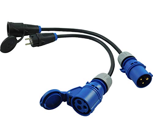 NWP Adapter SET 2-teilig 3-Pol CEE Stecker Kupplung auf Schuko Stecker Kupplung 230V 16A - 3x2,5mm² Gummischlauchleitung - IP44 - Für Camping, Caravan, Wohnwagen, Boot, Märkte von NW Powersolutions