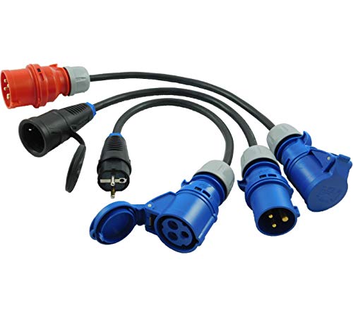 NWP Adapter SET 3-teilig 3-Pol CEE Stecker Kupplung auf 5-Pol CEE Stecker Schuko Stecker Kupplung 16A - 3x2,5mm² - IP44 - Camping, Caravan, Märkte von NW Powersolutions