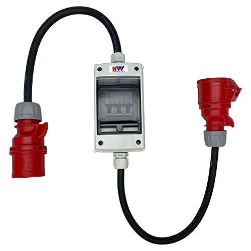 NWP CEE Adapter 32A 400V Stecker auf 16A 400V Kupplung Starkstrom - IP44 - mit Leitungsschutzschalter 3C16A - H07RN-F 5G2,5/5G4 von NWP