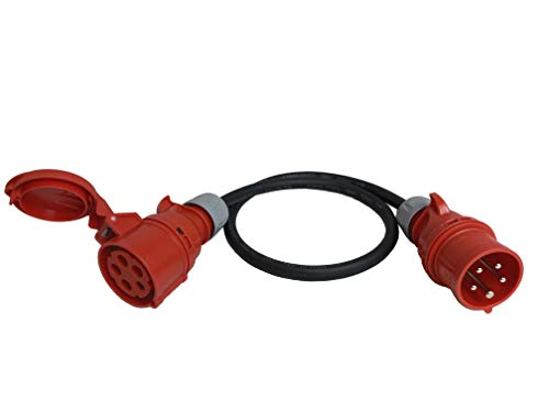 NWP CEE-Adapter mit Phasenwender 32A CEE Stecker auf 32A CEE Kupplung 400V - 1m H07RN-F 5G4 IP44 Gummischlauchleitung von NWP
