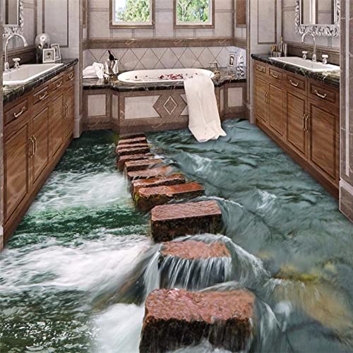 3D Bodenbelag Badezimmer Dekoration Benutzerdefiniertes Foto 3D-Bodenbelag Moderne Kunst Flussstein Badezimmer 3D-Bodenbelag Aufkleber 3D-Pvc-Aufkleber Selbstklebende 3D-Tapete, 250 X 175 Cm von DMSC