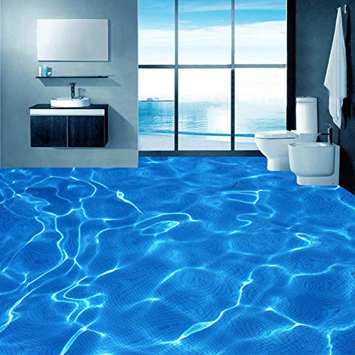 Benutzerdefinierte Foto Boden Tapete Moderne Kunst 3D Blaues Wasser Wellen Badezimmer Boden Wandbild PVC Selbstklebende Wasserdichte Bodentapete-250 * 175cm von NWAMTF