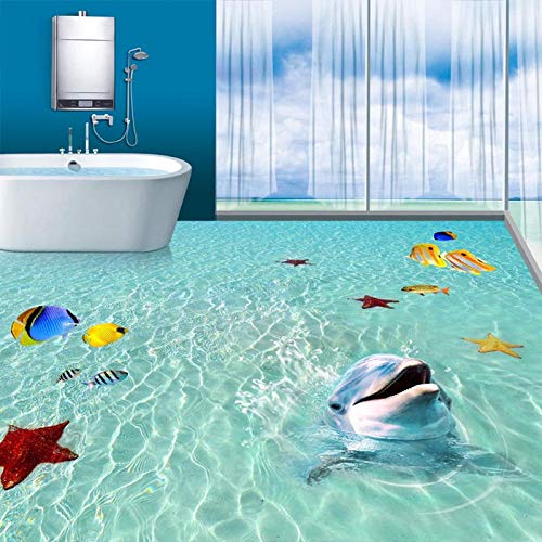 Benutzerdefinierte Wandbild Tapete 3D Meer Strand Delphin 3D Boden Malerei Fliesen Aufkleber PVC Selbstklebende Wasserdichte Badezimmer Tapete 3 D-250 * 175cm von NWAMTF