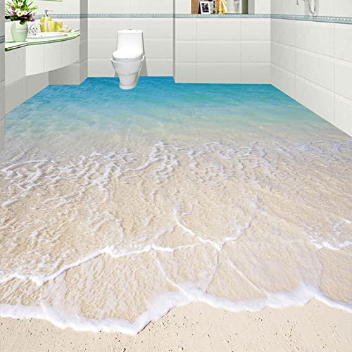 NWAMTF Benutzerdefinierte selbstklebende Boden Wandbild Tapete Moderne Strand Meerwasser 3D Bodenfliesen Aufkleber Badezimmer Küche,150 * 105cm von NWAMTF