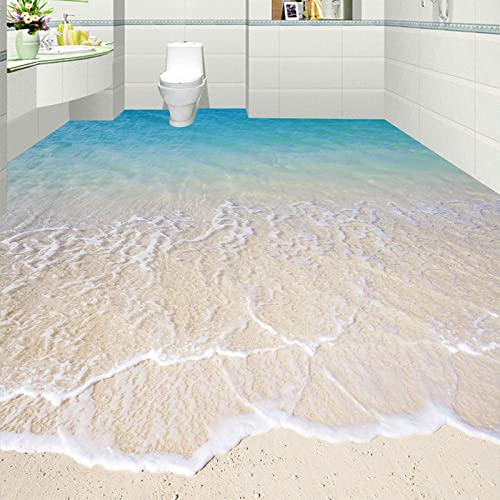 NWAMTF Benutzerdefinierte selbstklebende Boden Wandbild Tapete Moderne Strand Meerwasser 3D Bodenfliesen Aufkleber Badezimmer Küche,400 * 300cm von DMSC