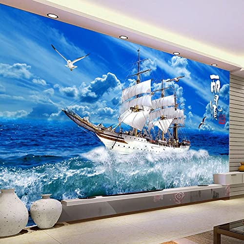 Schlafzimmer Tapete 3D-Tapeten Benutzerdefinierte Fototapete Meereswellen Segelschiff Natur Landschaft Großes Wandbild Tapeten Wohnkultur Wohnzimmer 3D 250 X 175 cm Heimdekoration Wohnzimmer von NWAMTF