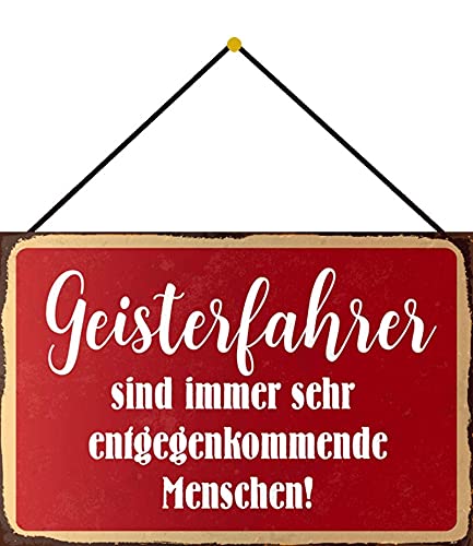 NWFS Spruch Geisterfahrer sind Menschen Blechschild Metallschild Schild Metal Tin Sign gewölbt lackiert 20 x 30 cm mit Kordel von NWFS