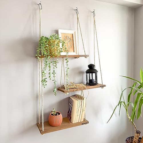 Boho Wandregale für Pflanzen - Seil Hängeregale für Wanddekoration im Wohnzimmer, Schlafzimmer, Badezimmer von NWOOD