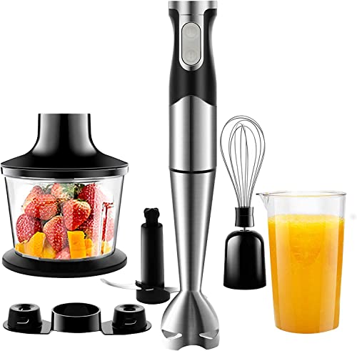 NWOUIIAY Stabmixer set 6-in-1 Pürierstab Edelstahl Set 1200W Stabmixer 600ml Messbecher, Schneebesen,Lebensmittelhacker,Lagerregal für die Zubereitung von Babynahrung Salaten Suppen und Gemüse von NWOUIIAY