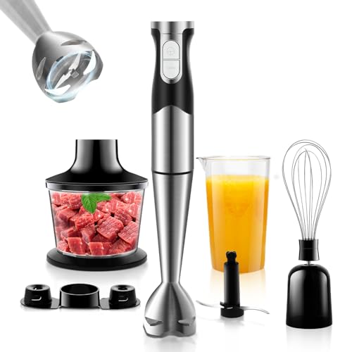 NWOUIIAY Handmixer Stabmixer Elektrischer 6-in-1 1200W Edelstahl Pürierstab mit 600ml Messbecher,Edelstahl, Schneebesen,Stabmixer Set und Aufbewahrungsständer für Babynahrung, Suppen, Salate von NWOUIIAY
