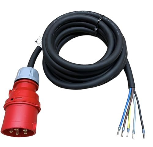 NWP CEE-Anschlusskabel Anschlussleitung 5m 400V 32A, Schwarz, IP44 5x4 mm² H07RN-F - Gummischlauchleitung - 10cm abgemantelt mit Aderendhülsen von NWP