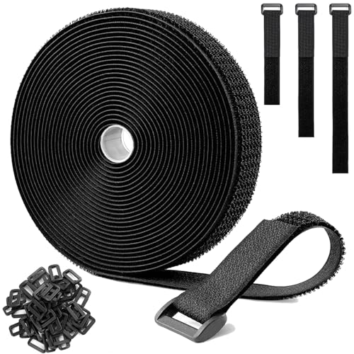 1 Rolle 5 Meter lang, 2 cm breit, verstellbare Kabelbänder mit 25 Schnallen, Klettverschluss-Sicherungsband, schwarz, wiederverwendbar, Befestigungskabelbinder für Kabelführung von NWTDHH