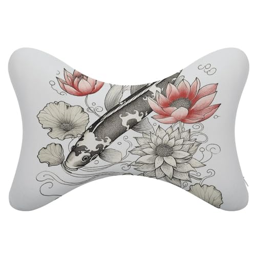 2 Stück Auto Nackenkissen Fisch Japanische Karpfen Blätter Blume Auto Kopfstütze Kissen Ultra Bequem Weich Auto Sitzkissen Kopfstütze Kissen Universal Atmungsaktiv Abnehmbare Kopfstütze Kissen für von NWTRJ
