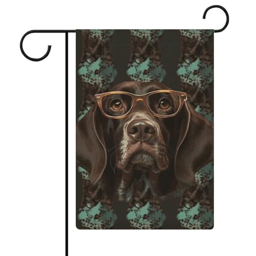 Gartenflagge, 32,6 x 47,7 cm, doppelseitig, Deutsch Kurzhaar, mit Brille, Willkommensflaggen, saisonale dekorative Hofflagge, Outdoor-Flagge, kleine Gartenflaggen für draußen, Terrasse, Rasen, Veranda von NWTRJ