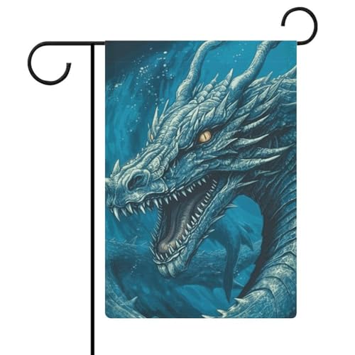 Gartenflagge, 32,6 x 47,7 cm, doppelseitig, Drache, coole blaue Willkommensflaggen, saisonale dekorative Hofflagge, Outdoor-Flagge, kleine Gartenflaggen für den Außenbereich, Terrasse, Rasen, Veranda von NWTRJ