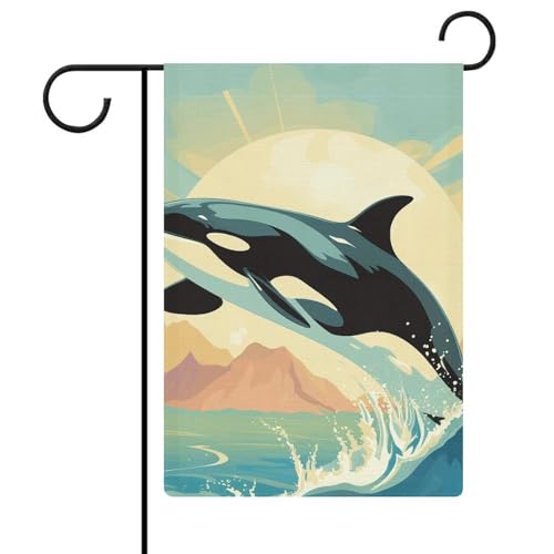 Gartenflagge, 32,6 x 47,7 cm, doppelseitig, Orca im Meer, Willkommensflagge, saisonale dekorative Hofflagge, Outdoor-Flagge, kleine Gartenflaggen für den Außenbereich, Terrasse, Rasen, Veranda von NWTRJ