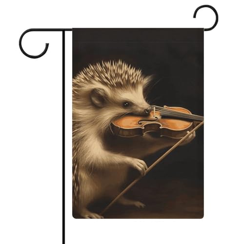 Gartenflagge, 32,6 x 47,7 cm, doppelseitig, Tier-Igel, Musik, Violine, Willkommensflagge, saisonale dekorative Hofflagge, Outdoor-Flagge, kleine Gartenflaggen für den Außenbereich, Terrasse, Rasen von NWTRJ