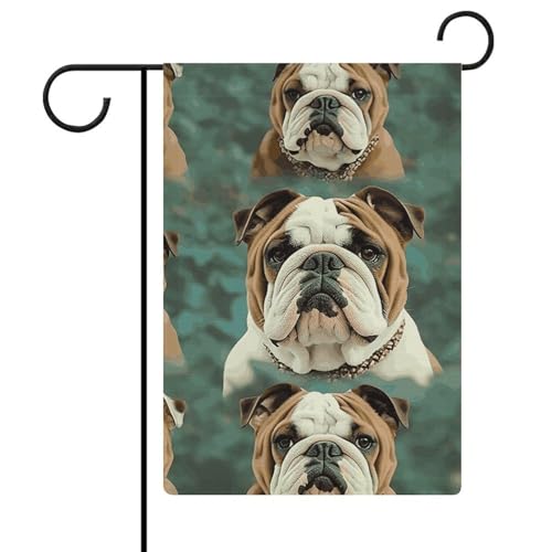 Gartenflagge, 32,6 x 47,7 cm, doppelseitig, lustige englische Bulldogge, Willkommensflagge, saisonale dekorative Hofflagge, Outdoor-Flagge, kleine Gartenflaggen für den Außenbereich, Terrasse, Rasen von NWTRJ