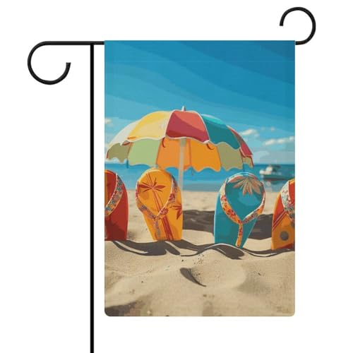 Gartenflagge, 32 x 47 cm, doppelseitig, bunte Flip-Flops, Strandball, Willkommensflaggen, saisonale dekorative Hofflagge, Outdoor-Flagge, kleine Gartenflaggen für draußen, Terrasse, Rasen, Veranda von NWTRJ