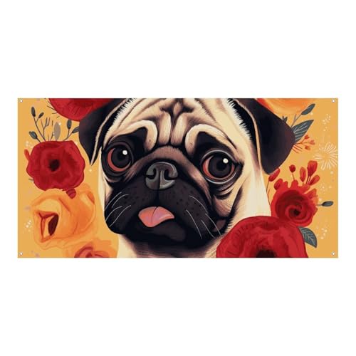 Großes Party-Banner mit Mops-Motiv, 180 x 90 cm, Wandbehang, Banner, Geburtstagsparty, Außen- und Innenbereich, Party-Dekoration, Banner Großes Party-Banner mit Mops-Motiv, 180 x 90 cm, Wandbehang, Banner, Geburtstagsparty, Außen- und Innenbereich, Party-Dekoration, Banner von NWTRJ