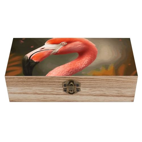 NWTRJ Aufbewahrungsbox aus Holz mit Scharnierdeckel und Frontverschluss, große Erinnerungsbox, Flamingo-Schmuckbox, Holz-Aufbewahrungskörbe, Büro-Schreibtisch-Organizer von NWTRJ