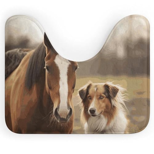 NWTRJ WC-Vorleger, U-förmig, ultraweich, super saugfähig, rutschfest, Mikrofaser, WC-Matte, Collie, Hund und Pferd zusammen, Bodenmatten für Badezimmer, Toilettenboden von NWTRJ