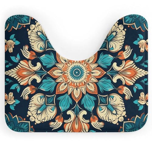 NWTRJ WC-Vorleger, U-förmig, ultraweich, super saugfähig, rutschfest, Mikrofaser, WC-Vorleger, Vintage-Mandala-Blumen, Bodenmatten für Badezimmer, Toilettenboden von NWTRJ