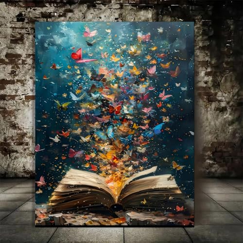 Leinwandbild mit Schmetterling auf offenem Buch, abstrakte Kunst als Wanddekoration, zeitgenössischer Druck mit Lesekonzept, Heim- und Bürodekoration, 70x90cm, ungerahmt Leinwandbild mit Schmetterling auf offenem Buch, abstrakte Kunst als Wanddekoration, zeitgenössischer Druck mit Lesekonzept, Heim- und Bürodekoration, 70x90cm, ungerahmt von NXMYDBD