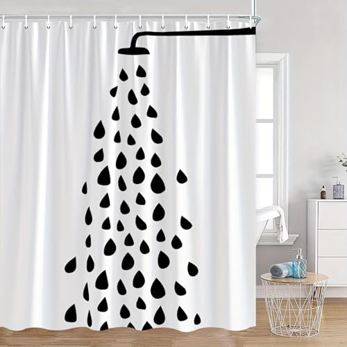 Moderner Duschvorhang mit Haken im schwarz-weißen Duschkopf-Design – strapazierfähiges Polyester, Badezimmerdekor, wasserdichter Stoff 80x180cm/(WxH) von NXMYDBD