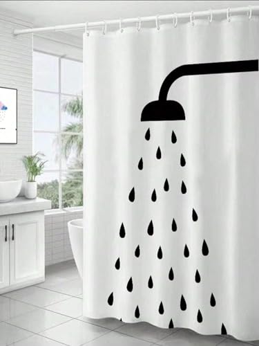 NXMYDBD Badezimmer-Duschvorhang mit schwarzem Duschkopfmuster, Wasserfester Trennvorhang, Art Decor Badewannenvorhänge mit Haken 90x190cm/(WxH) von NXMYDBD