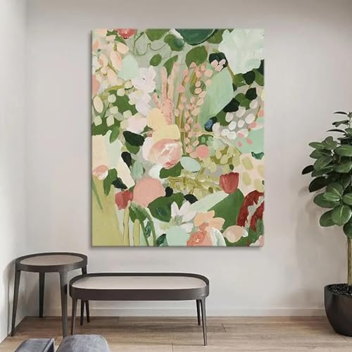 NXMYDBD Skandinavische klassische abstrakte Wandkunst, großes modernes grünes Blumengemälde, HD-Poster, Druck, Heim-, Schlafzimmer- und Wohnzimmerdekoration, 70x90cm (28x35 Zoll), ungerahmt von NXMYDBD