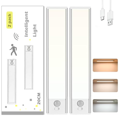 NXPUXP 2er-Pack LED-Schrankbeleuchtung,Küchen-LED-Leuchte mit Bewegungssensor,Schlanke Helle Schrankleuchte,Sensorleuchte für Kleiderschrank,Schlafzimmer,Keller(Silber 20 cm) von NXPUXP