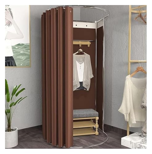 NXSLONE Umkleideraum,Umkleidekabine, Dressing Changing Room Removable Stainless Steel Display Stand Privacy Blackout Curtain with Ball Hook(Brown,85x80x200cm) von NXSLONE