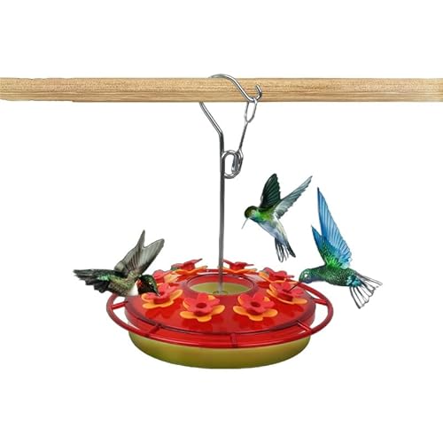 450 ml roter Kolibri-Futterspender zum Aufhängen, winddichtes und sturzfestes Design mit integriertem Ameisengräben, auslaufsicher, Vogelfutterstation für Gärten, leicht zu reinigen (UV-beständiger von NXTFNRNX