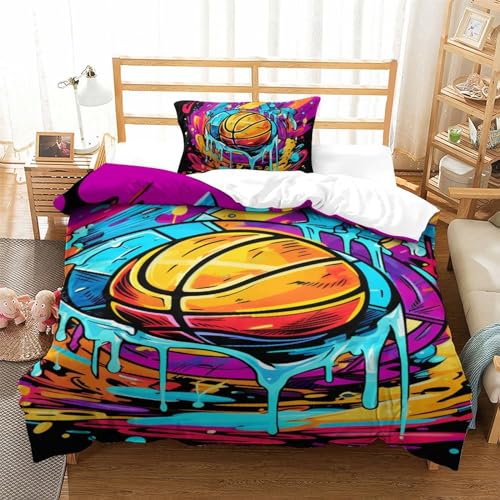 NXYDEPPEV Basketball 3D Gedruckt Bettwäsche 2 Teilig Bettbezug Mit Kissenbezügen Soft Microfaser Luxus Modern Mit Reißverschluss Für Erwachsene Und Kinder Single（135x200cm） von NXYDEPPEV