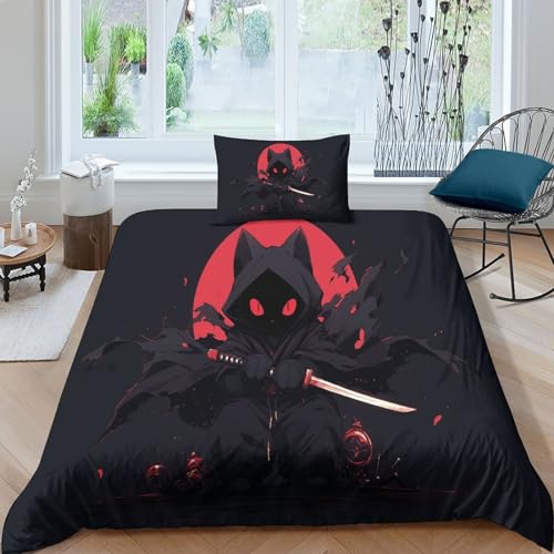 NXYDEPPEV Red Mond Assassin Bettbezug Bettwäsche Set Kinderbettwäsche-Set Reißverschluss Mit Kissenbezügen Betten Set Für Jungen Und Mädchen, Kinder Single（1Tier5x200cm） von NXYDEPPEV