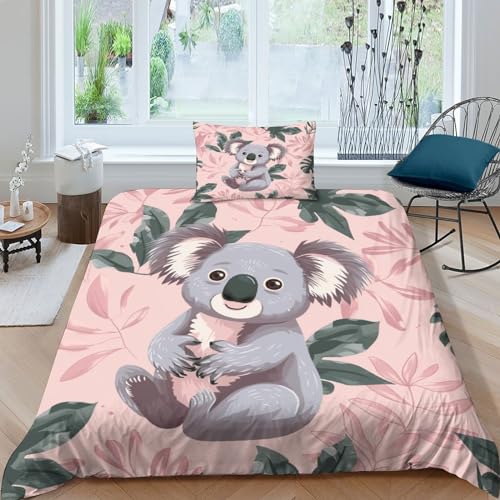 NXYDEPPEV Süßer Koala 3D Gedruckter Tier Patterns Bettbezug Set Bettwäschegarnitur Für Kinder Mädchen Jungen Weich Microfaser Reissverschluss Und Kissenbezüge Bettwäsche 2 Teilig Single（135x200cm） von NXYDEPPEV