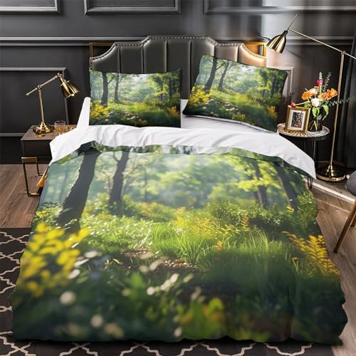 NXYDEPPEV Wald Bettwäschegarnitur Bettbezug Set 3D Gedruckter Anlage Mädchen Junge Kinder Und Kissenbezüge Bettwäsche Reissverschluss Weich Microfaser 3 Teilig Single（140x200cm） von NXYDEPPEV