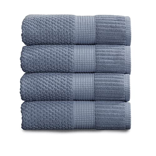 NY Loft Badetuch aus 100% Baumwolle, superweich und saugfähig, schnell trocknend, strukturierte und strapazierfähige Baumwolle, Trinity-Kollektion, 76,2 x 132,1 cm, 4 Stück, Blau (Flintstone) von NY Loft
