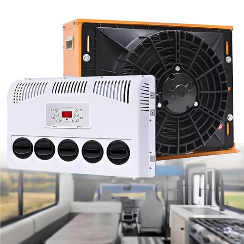 Generisch 12V/24V RV Klimaanlage 300-850W Split Parking Klimaanlage Kit 450m³/h Luftvolumen Leise Schnelle Kühlung für LKW Busse Wohnmobile Wohnwagen Bagger,Schwarz,12V-Yellow von NYANS