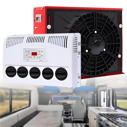 Generisch 12V/24V RV Klimaanlage 300-850W Split Parking Klimaanlage Kit 450m³/h Luftvolumen Leise Schnelle Kühlung für LKW Busse Wohnmobile Wohnwagen Bagger,Schwarz,24V-Red von NYANS