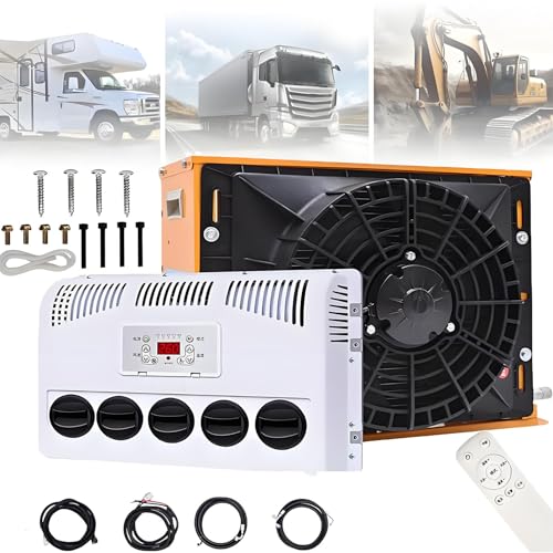 Standklimaanlage mit 360° Drehbarem Luftauslass, Intelligente Frequenzumwandlung, Schnelle Kühlung, Geeignet für Transporter, Busse, Kräne Usw.,12V-Yellow von NYANS