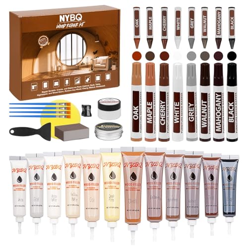 NYBQ Laminat Reparaturset, 41 Stücke Holz Parkett Reparaturset für laminatboden, Holzkitt, Möbel Reparatur set-stellt jede Holzoberfläche wieder her, Kratzer, für Holztüren, Tische, Schränke NYBQ Laminat Reparaturset, 41 Stücke Holz Parkett Reparaturset für laminatboden, Holzkitt, Möbel Reparatur set-stellt jede Holzoberfläche wieder her, Kratzer, für Holztüren, Tische, Schränke von NYBQ
