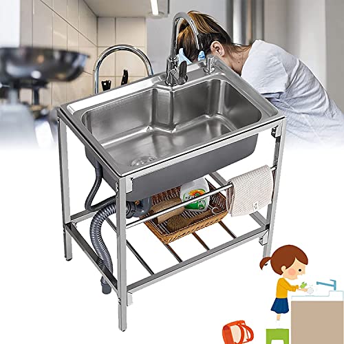 Küchenspüle aus Edelstahl – Freistehende Einzelbeckenspüle für Gewerbeküchen, mit Korbsieben, für Restaurant, Bar, Wäscherei, Garage, Hinterhof 53x38cm/21x15in Single-cold-faucet von NYCDA