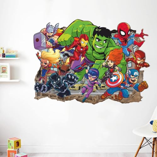 Cartoon 3d Avengers Alliance 3d Gebrochene Wand Dekoration Wandaufkleber Pvc Selbstklebende Cartoon Spider Man Poster 39,53cm von NYCK