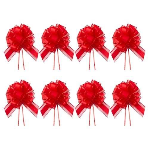 NYGGTYK 8 Stück Rote Schleifenbänder, Geschenkverpackungsschleifen, Geschenktütendekorationen, Große Schleifenbänder, Dekorative Handgezeichnete Blumen Für Blumenkorb-Hochzeitsfeier von NYGGTYK